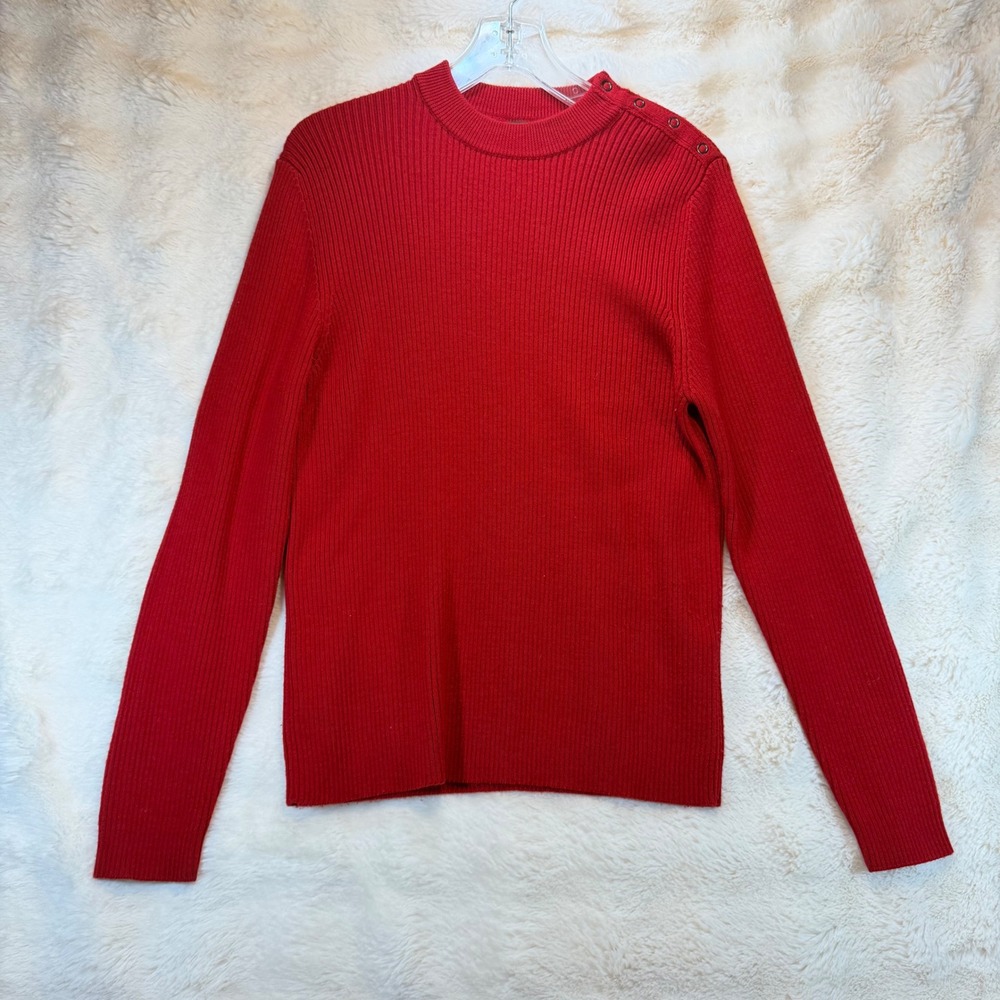 Lauren Ralph Lauren Mens Red Ribbed‎ Mock Neck Button Shoulder Sweater Size M - Picture 8 of 8